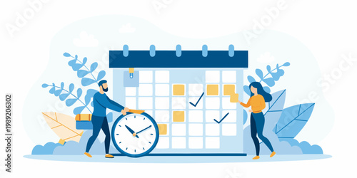 Team collaborating on scheduling and task management with a large calendar