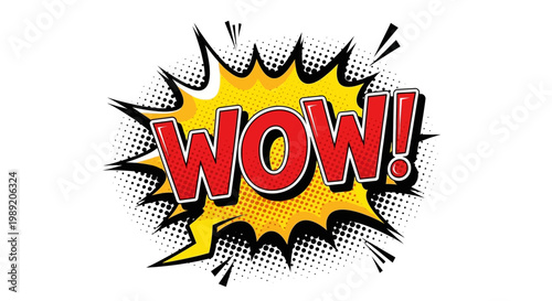 Comic style speech bubble with red WOW text and exclamation mark.
