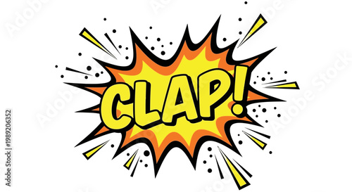 Comic book style explosion with the word CLAP in bold letters.