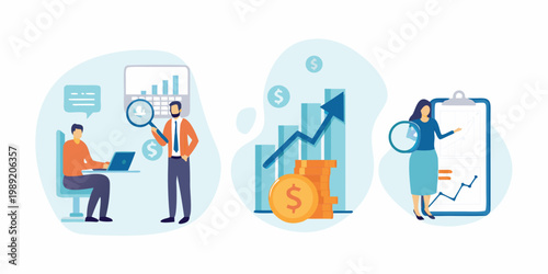 Business professionals analyzing financial data and planning for growth strategies