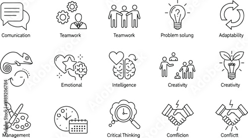 Essential skills and qualities depicted through simple icons
