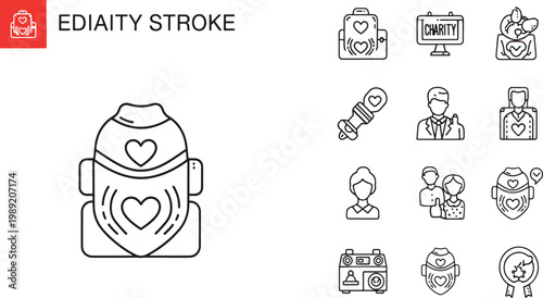 Illustrations depicting various aspects of community health and emergency response for elderly stroke care