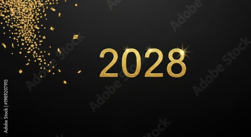 Happy New Year 2028 glittering gold confetti