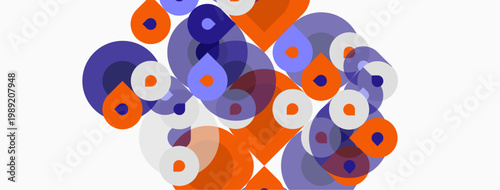 Abstract composition featuring overlapping circles. Orange, purple hues dominate design. Minimalist style, clean background.