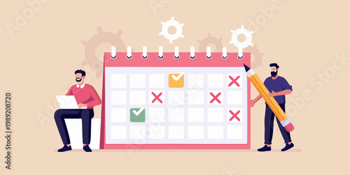 Planning and time management with a large calendar and digital tools