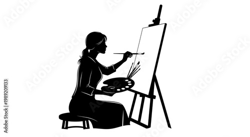 Woman painting on an easel.