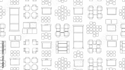 Minimalist black and white floor plan with furniture arrangement
