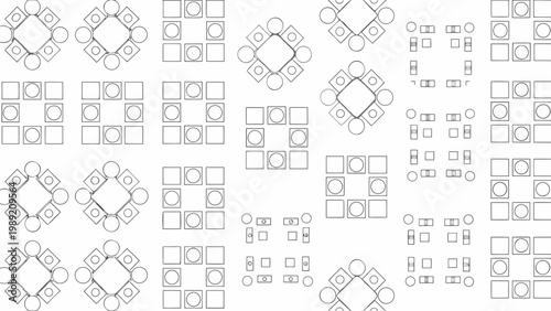 Abstract geometric pattern of squares circles and diamond shapes