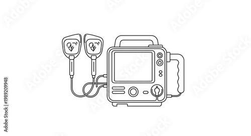 Defibrillator device with electrode pads.