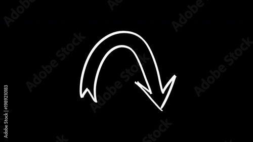 White curved arrow pointing downwards against a transparent background. Ideal for website design, social media graphics, powerpoint presentations, and business concepts.