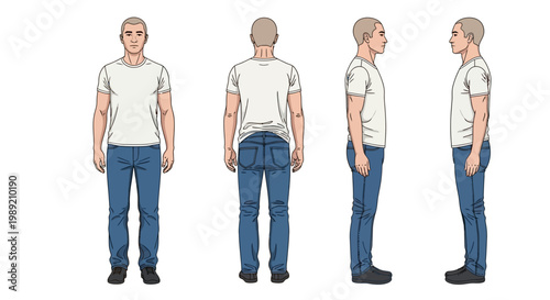 Man in white shirt and jeans.