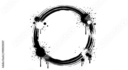 Black paint circle with splatters.