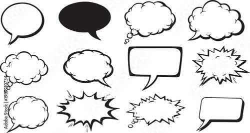 Comic speech bubbles, chat icons, dialogue balloons, vector set isolated on Transparent Background