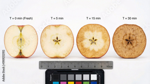 Obraz na plátně Four apples with different levels of ripeness and decay