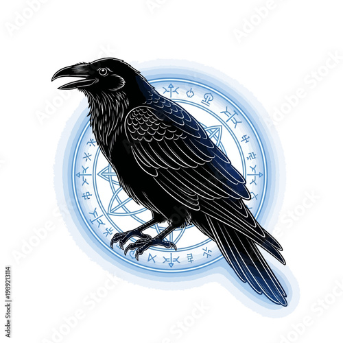 Mystical Raven with Rune Circle