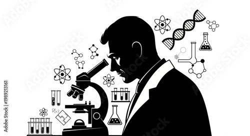 Man Looking Through a Microscope.
