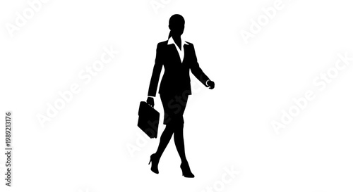 Businesswoman walking with briefcase in hand.