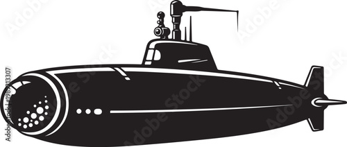 Black submarine vector, underwater vehicle icon, nautical symbol, silhouette illustration