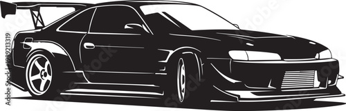 Black sports car, vector illustration, racing car, side view, sleek design