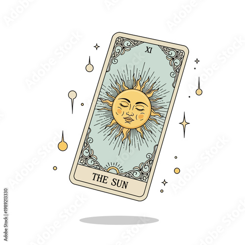 Tarot card The Sun illustration with celestial elements