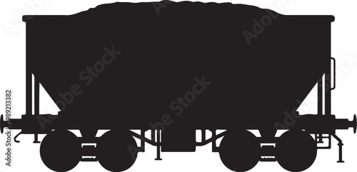 Black train wagon, cargo railcar, freight train, silhouette illustration, vector graphics