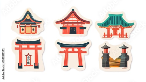 Colorful Stickers Design of Traditional Pagoda