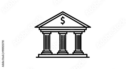 Bank building icon with dollar sign on roof representing financial institution.