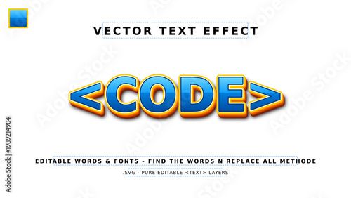Glossy 3D blue and yellow code typography with bracket symbols for programming software and technology web design branding.