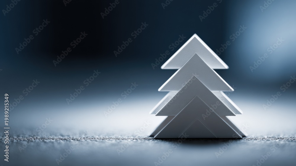 Fototapeta premium A minimalistic Christmas tree made from paper in a studio shot. The clean lines and shadows create an elegant, simple, and artistic scene