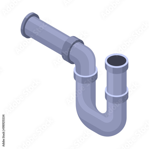 Isometric pipe. Water tube or pipeline for oil or gas industry tube construction. Plastic plumbing system in 3d. Piece of pipe