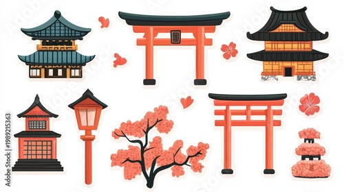 Colorful Stickers Design of Traditional Pagoda