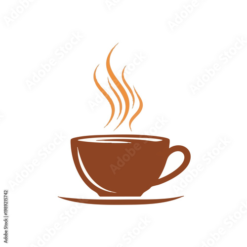 Brown coffee cup, steaming hot, vector icon, beverage symbol, cafe sign
