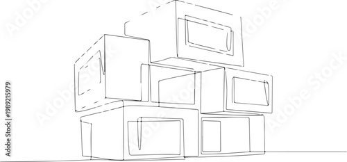 Stack of glasses. Home Appliance Concept. Single line draw design. Vector graphic illustration. Microwave Oven Stack Illustration