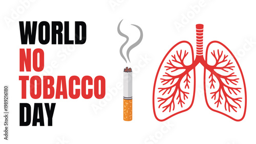 World No Tobacco Day awareness design with cigarette smoke and damaged lungs illustration on white background for anti smoking health campaign concept