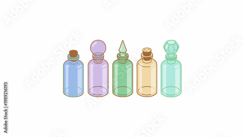 Isometric Glass Potion Bottles with Various Stoppers