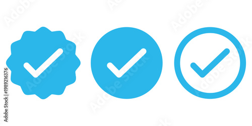 Check mark icons set isolated. blue color verification icon. verified badge vector.