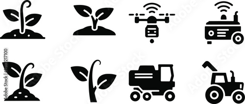Agricultural technology icons illustrating modern farming and crop management solutions