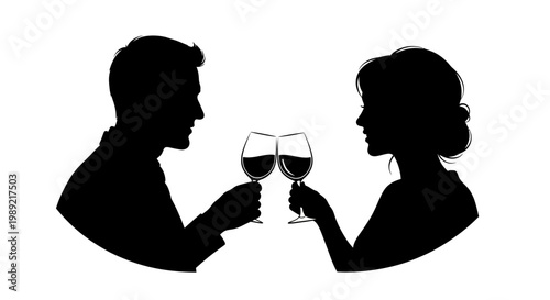 Couple toasting with wine glasses.