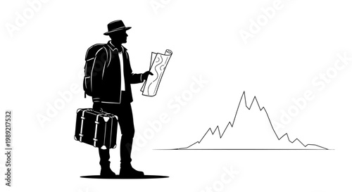 Businessman holding a map and briefcase.