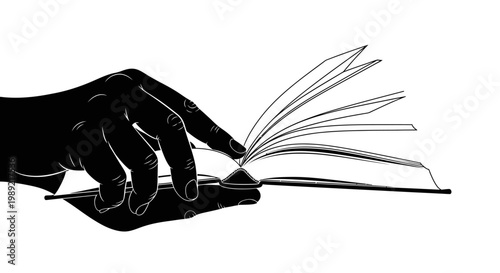 Hand Holding Open Book Silhouette.