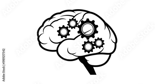Brain with gears and light bulb.