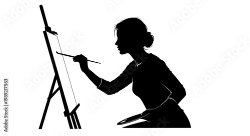 Woman painting on an easel.