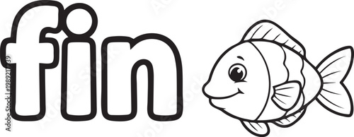 Fish, fin, cartoon fish, black and white, illustration, vector graphics