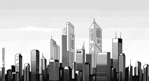 Modern Cityscape with Tall Skyscrapers and Urban Architecture.