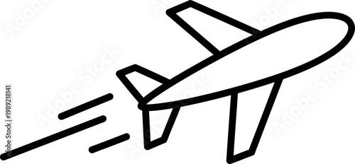 Airplane icon quickly flies diagonally upwards, symbolizing rapid travel and efficient.