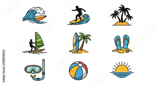 Beach Vacation Icon Set Graphics.