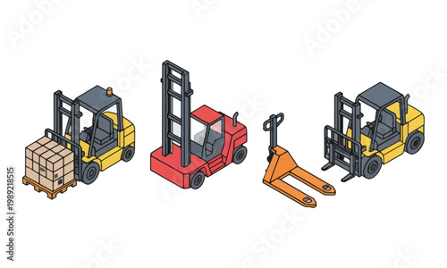 Forklift truck set and pallet jack for warehouse logistics