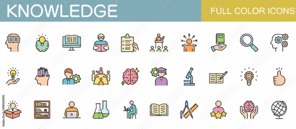 Εκτύπωση καμβά Flat design colorful icons set for knowledge and education concepts with full co