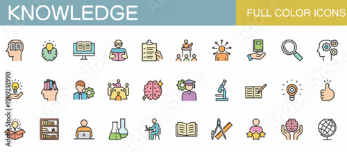 Φωτογραφία Flat design colorful icons set for knowledge and education concepts with full co
