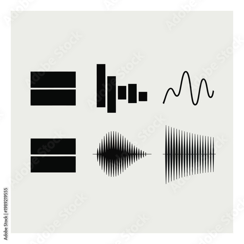 Foto Abstract Sound Waveforms and Bar Graphs on a Light Background